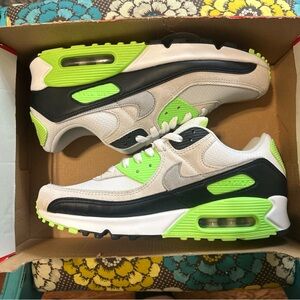 Nike Air Max 90 Shoes Cave Stone Vapor Green DM0029-115 Men's 9 Lime Box No Lid